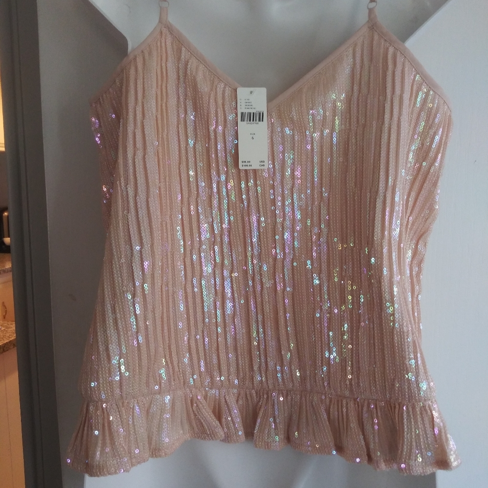 NWT Anthropologie Pink Rose Sequin Top - Picture 2 of 5